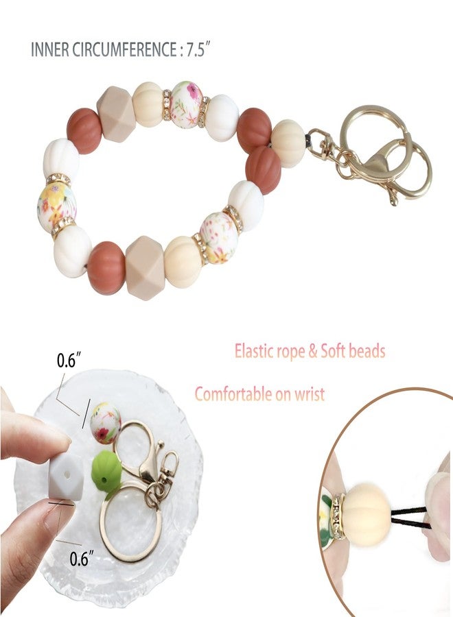 DJDIRY Silicone Beaded Keychain Wristlet Key Ring for Women, Girly Cute Key Ring Bangle Chains for Car Keys Purse and Bags (Brown) - Image 3